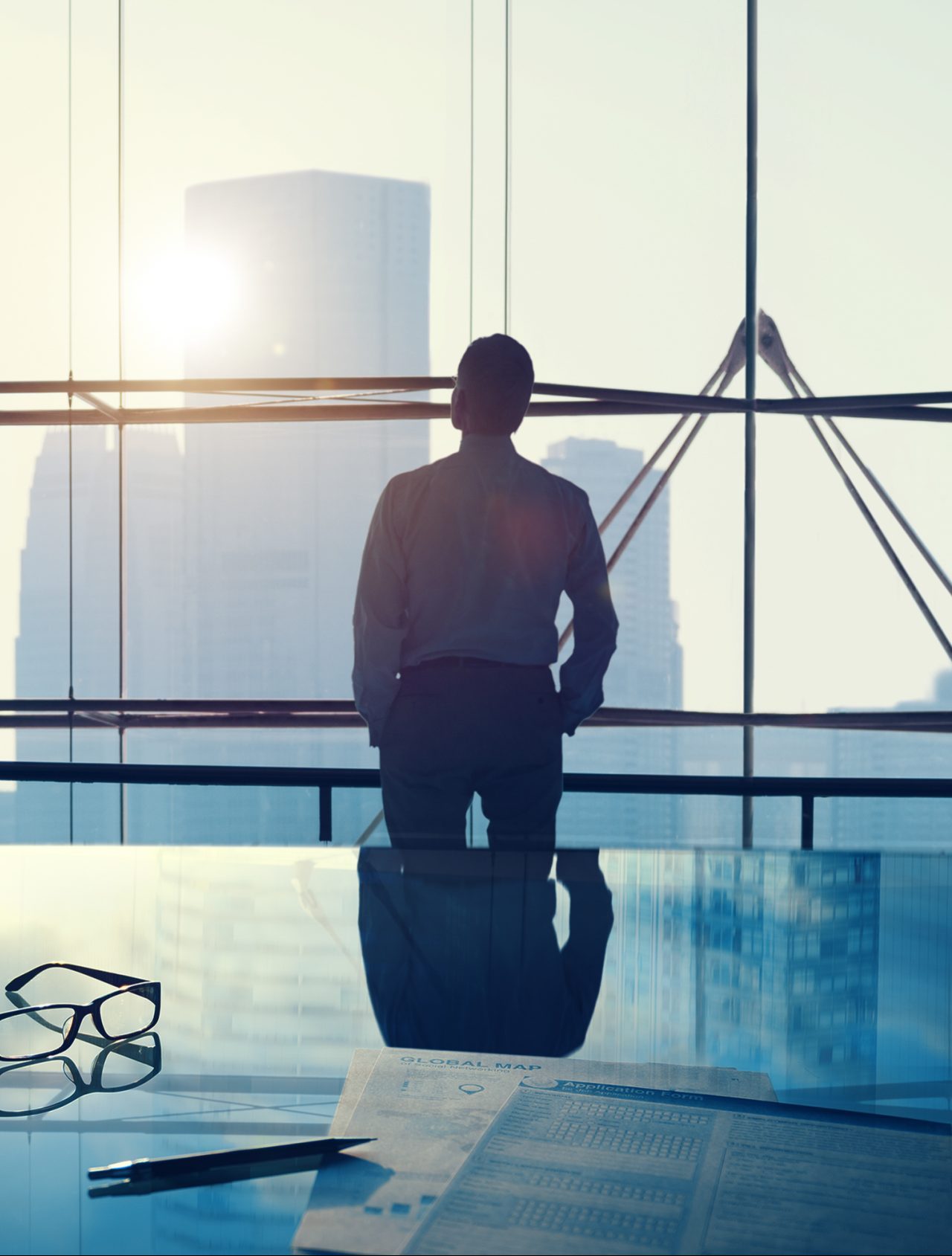 Businessman in a big office